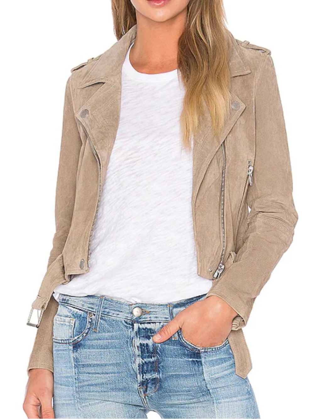 BLANKNYC Suede Moto Jacket in Sand Stoner